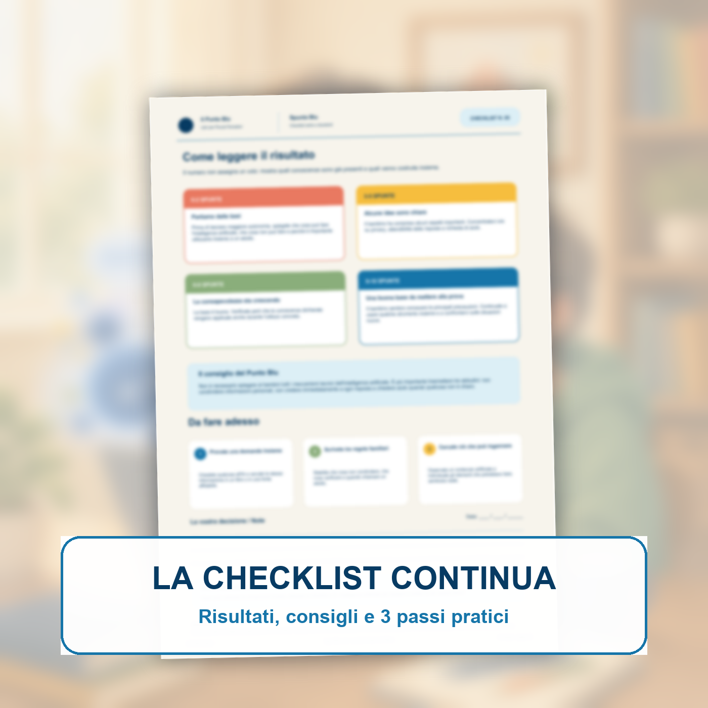 Anteprima protetta della seconda pagina con risultati, consigli e passi pratici