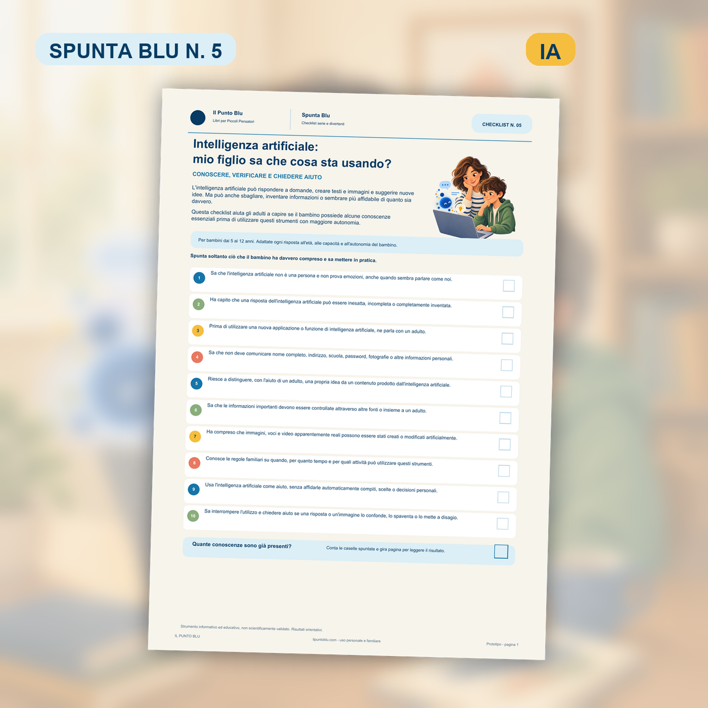 Copertina della checklist Spunta Blu n. 5 dedicata a bambini e intelligenza artificiale