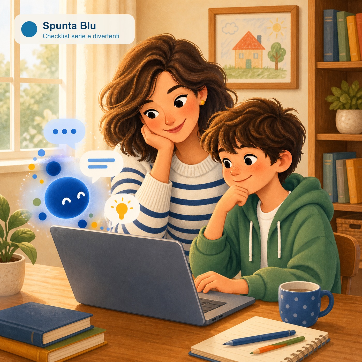 Genitori e bambino riflettono insieme sull’uso dell’intelligenza artificiale