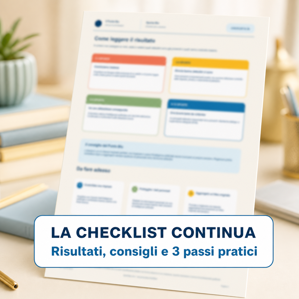 Anteprima protetta della seconda pagina con risultati, consigli e passi pratici