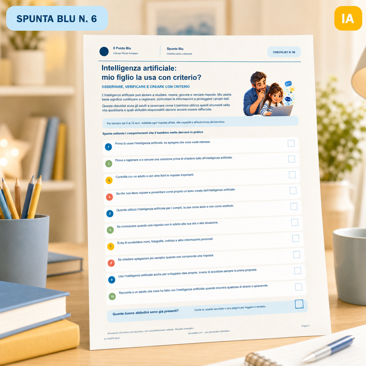 Copertina della checklist Spunta Blu n. 6 dedicata all’uso consapevole dell’intelligenza artificiale