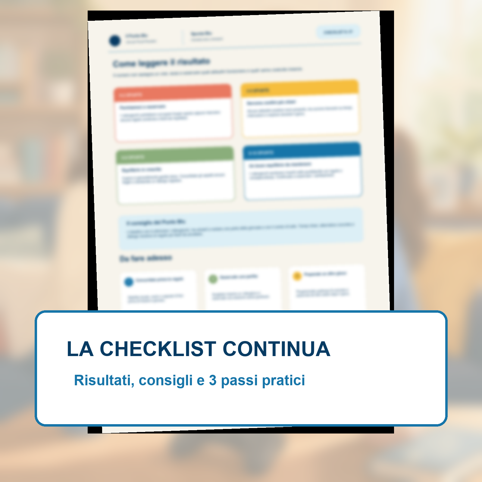 Anteprima protetta della seconda pagina con risultati, consigli e passi pratici