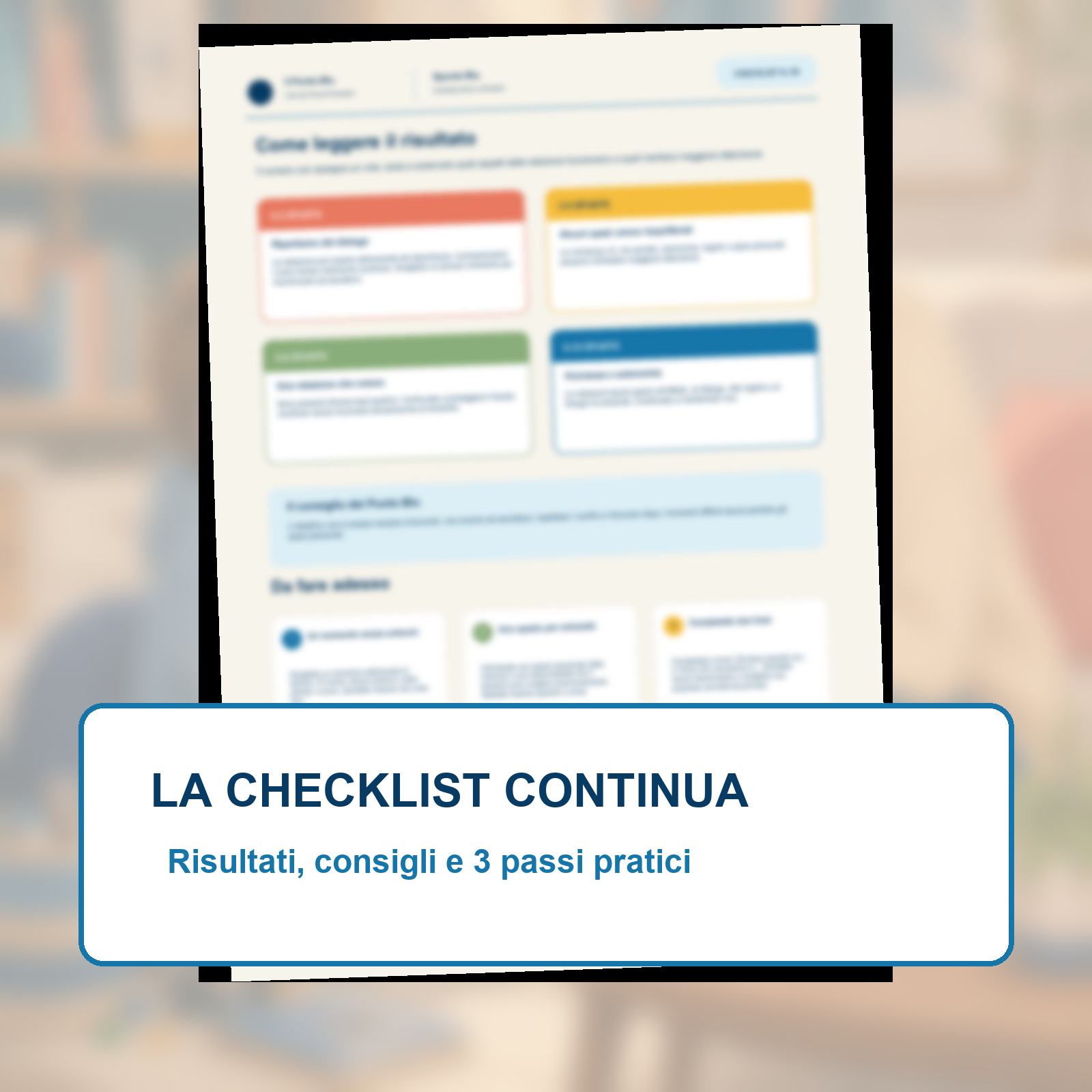 Anteprima protetta della seconda pagina con risultati, consigli e passi pratici