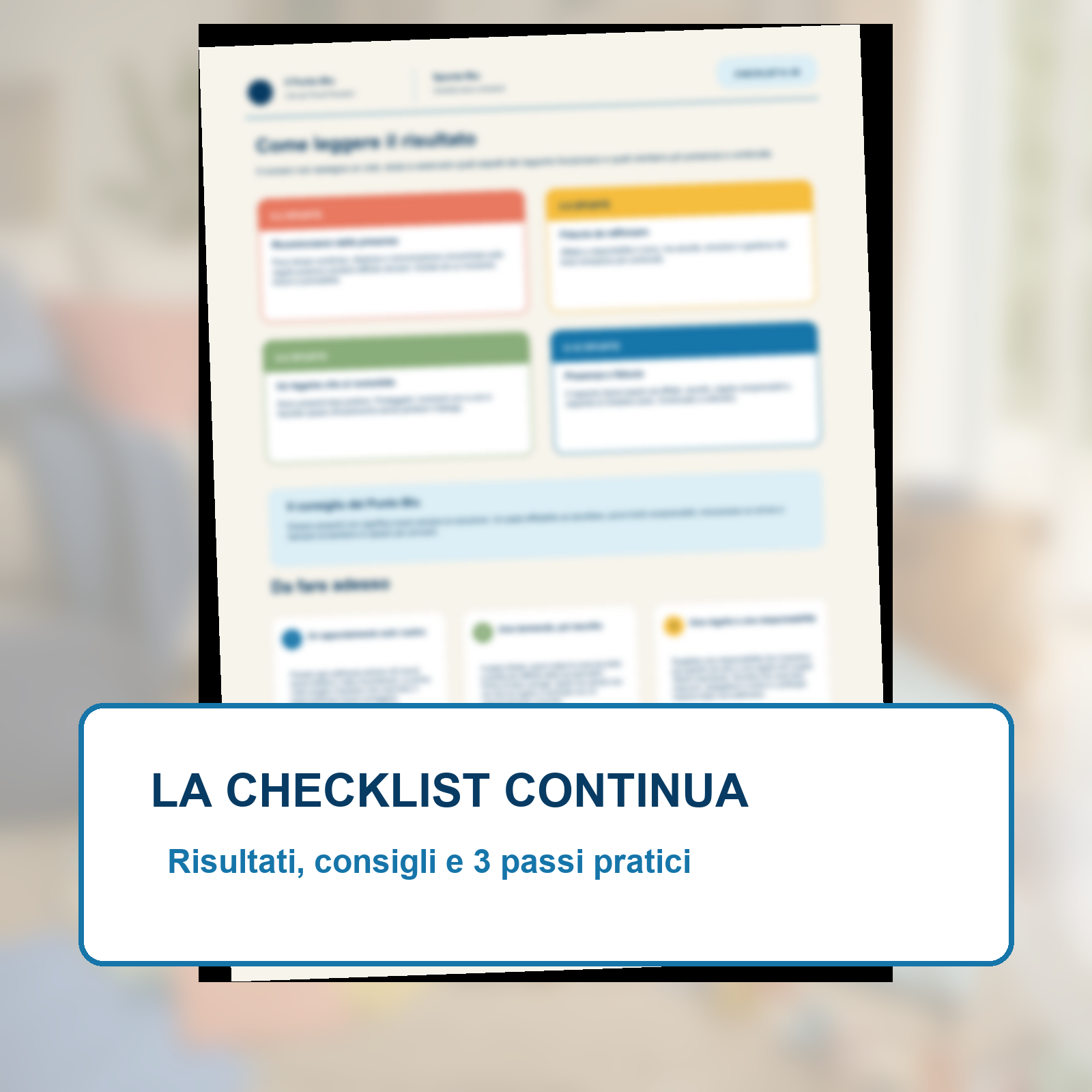Anteprima protetta della seconda pagina con risultati, consigli e passi pratici