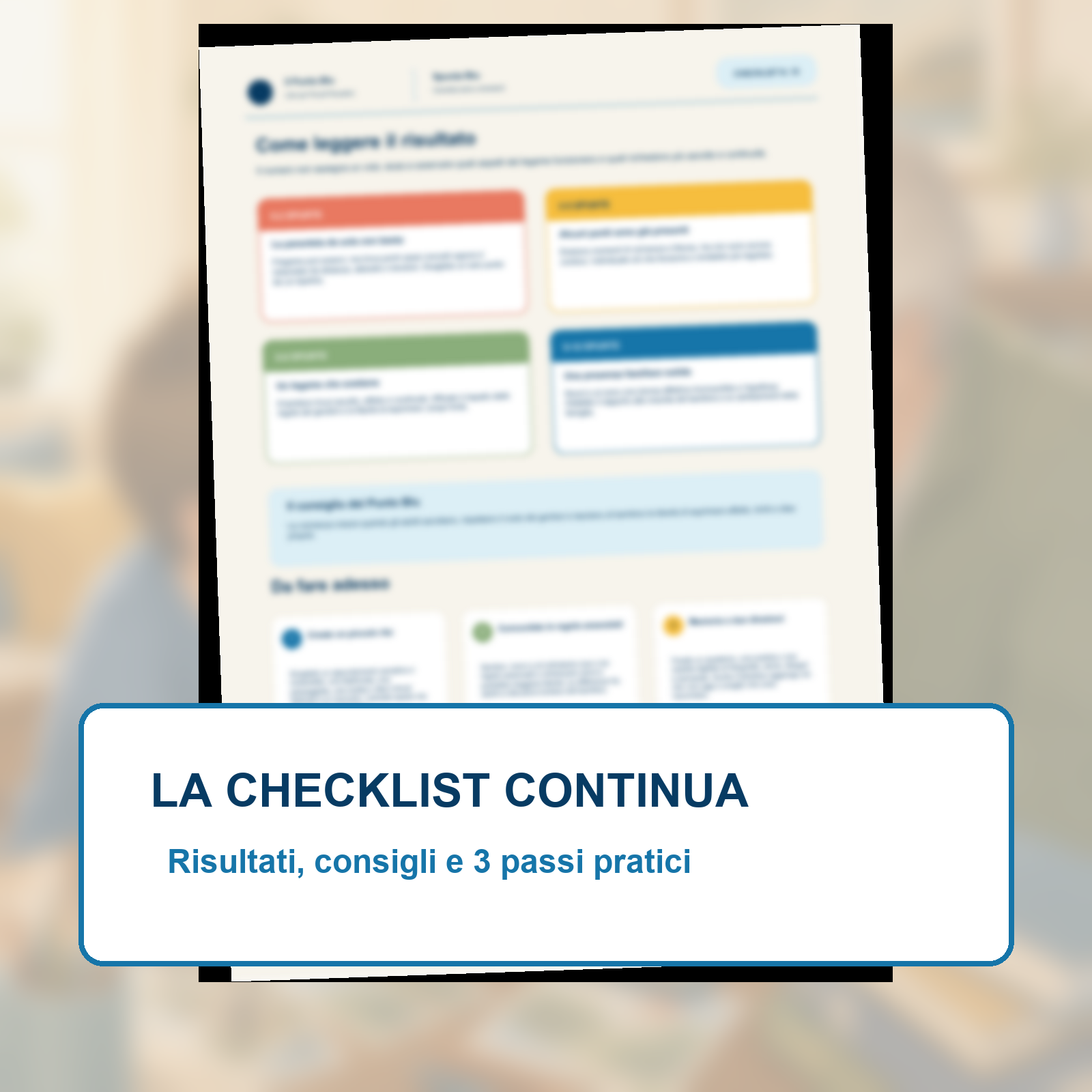 Anteprima protetta della seconda pagina con risultati, consigli e passi pratici