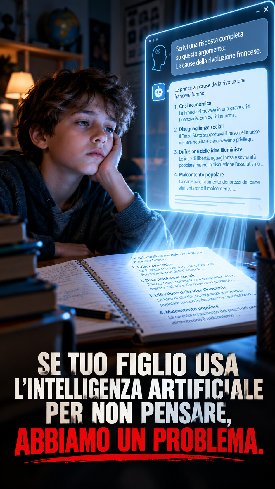 Se tuo figlio usa l’intelligenza artificiale per non pensare, abbiamo un problema.